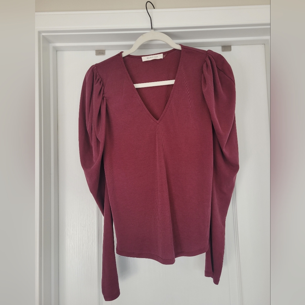 Puff Sleeve Women's Burgandy Top